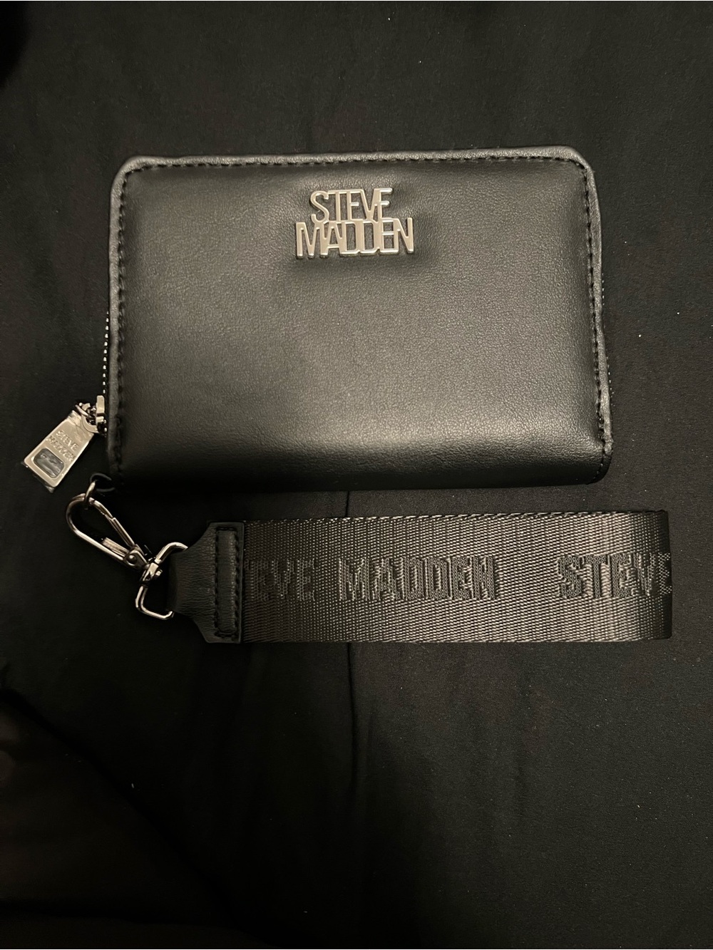 Steve Madden Black Logo Wristlet Wallet with Detachable Strap